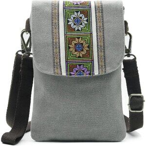 Women's Light Grey Vintage Embroidered Cute Mini Cross Body Bag Small Handbags
